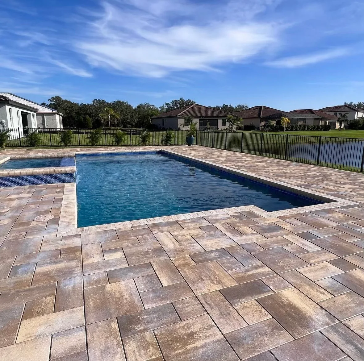 Completed travertine pool decks project detail