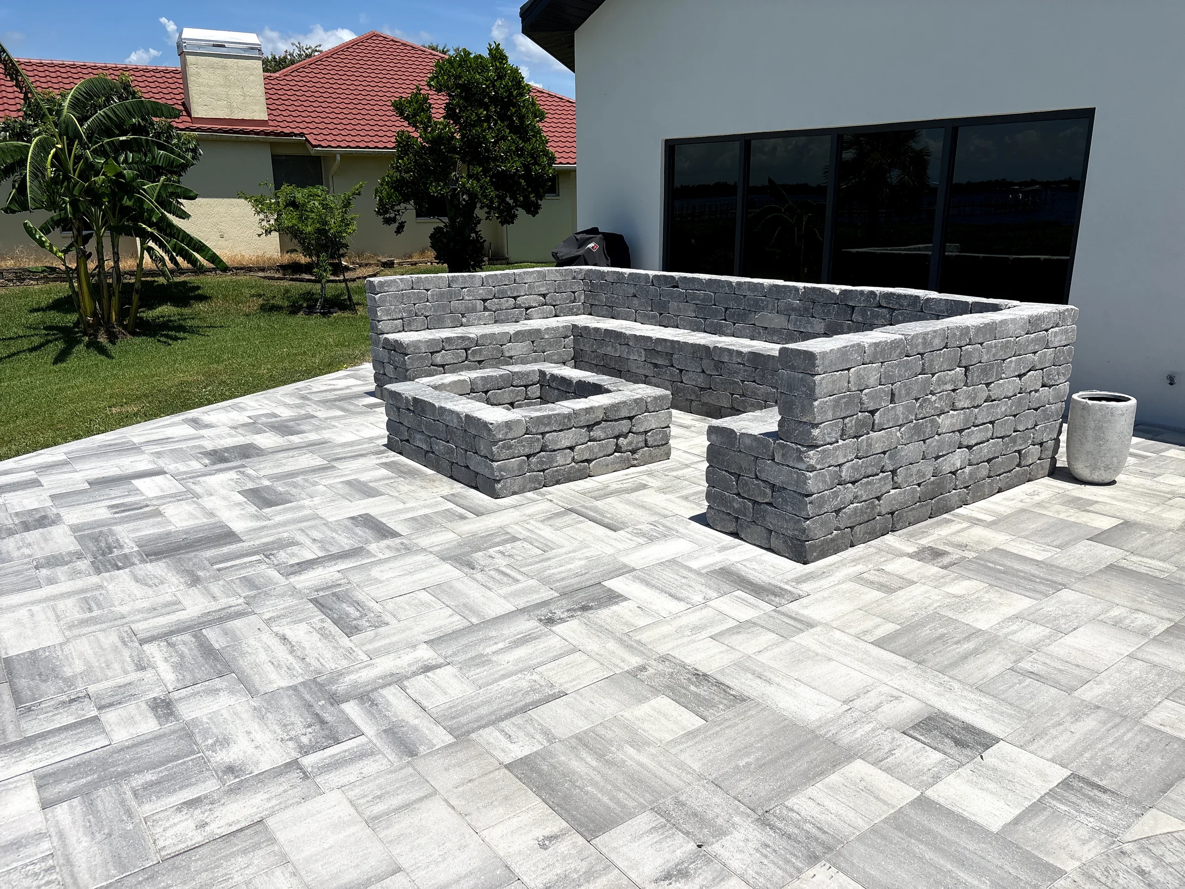 Paver patio and outdoor kitchen structure