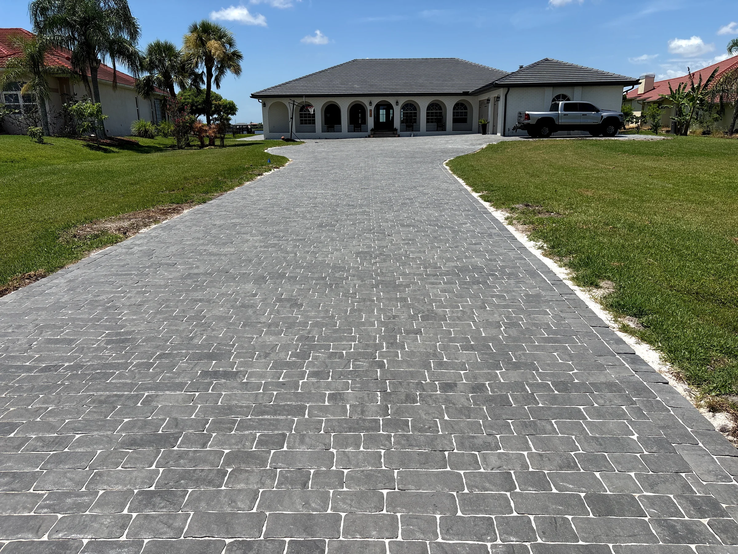 Charcoal paver driveway